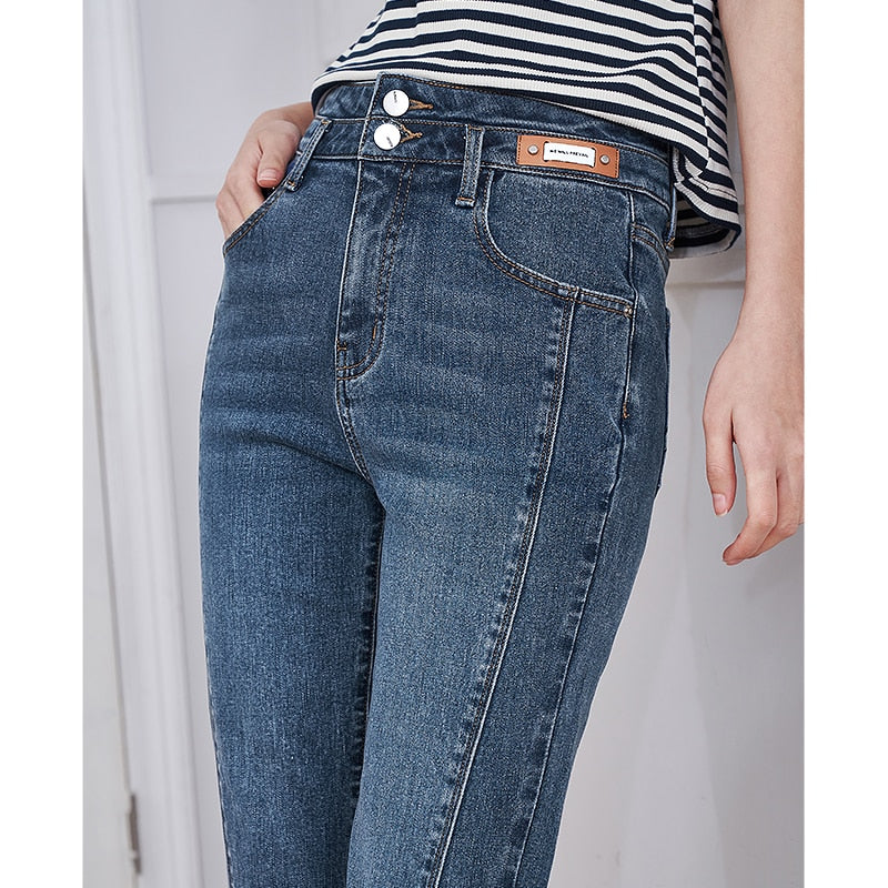 BREASTED WAIST STRAIGHT LONG JEANS